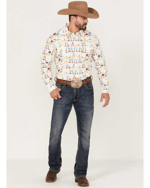 Image #2 - Dale Brisby Men's All-Over Scenic Print Long Sleeve Snap Western Shirt , Teal, hi-res