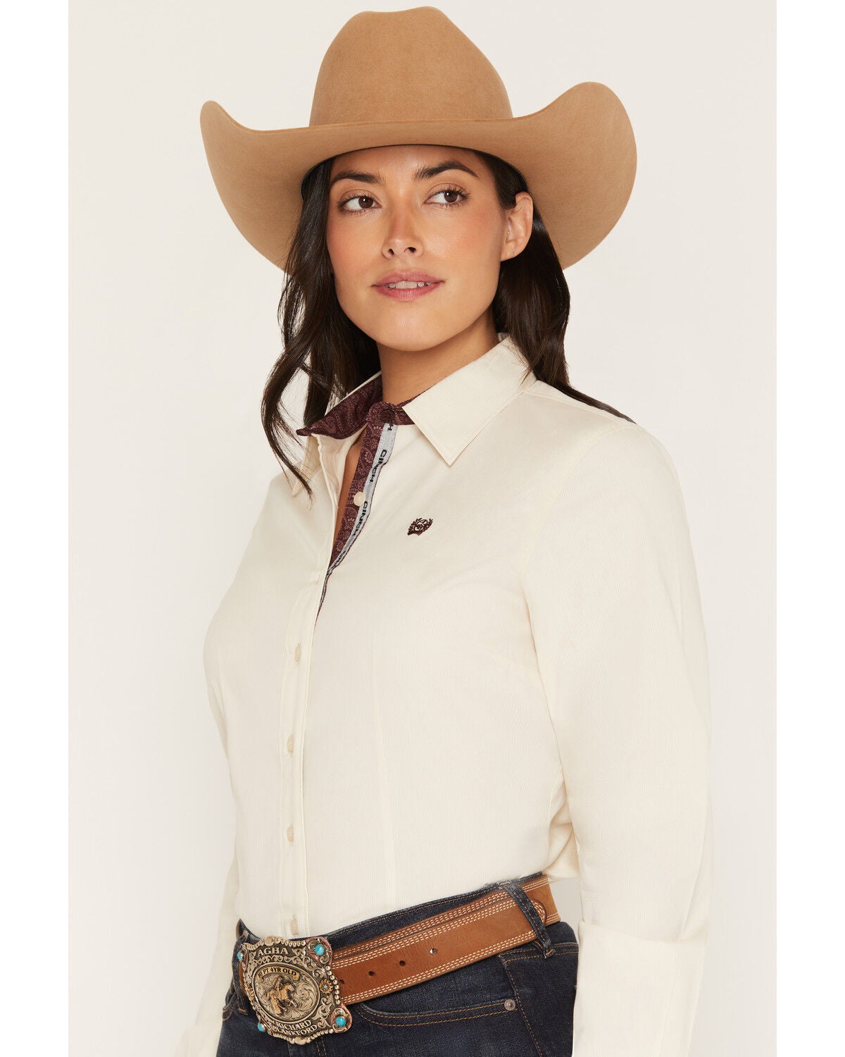 Image #2 - Cinch Women's Striped Long Sleeve Button-Down Western Shirt, Cream, hi-res