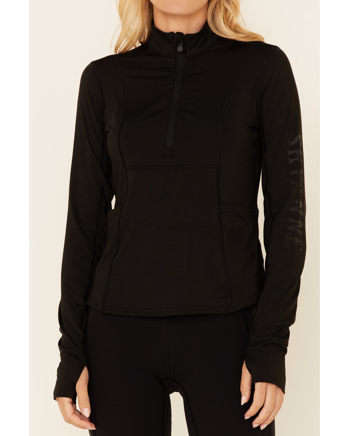 Image #3 - Shyanne Women's 1/2 Zip Logo Sleeve Relaxed Pullover, Black, hi-res