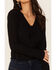 Very J Women's Long Sleeve Tie-Front Top, Black, hi-res