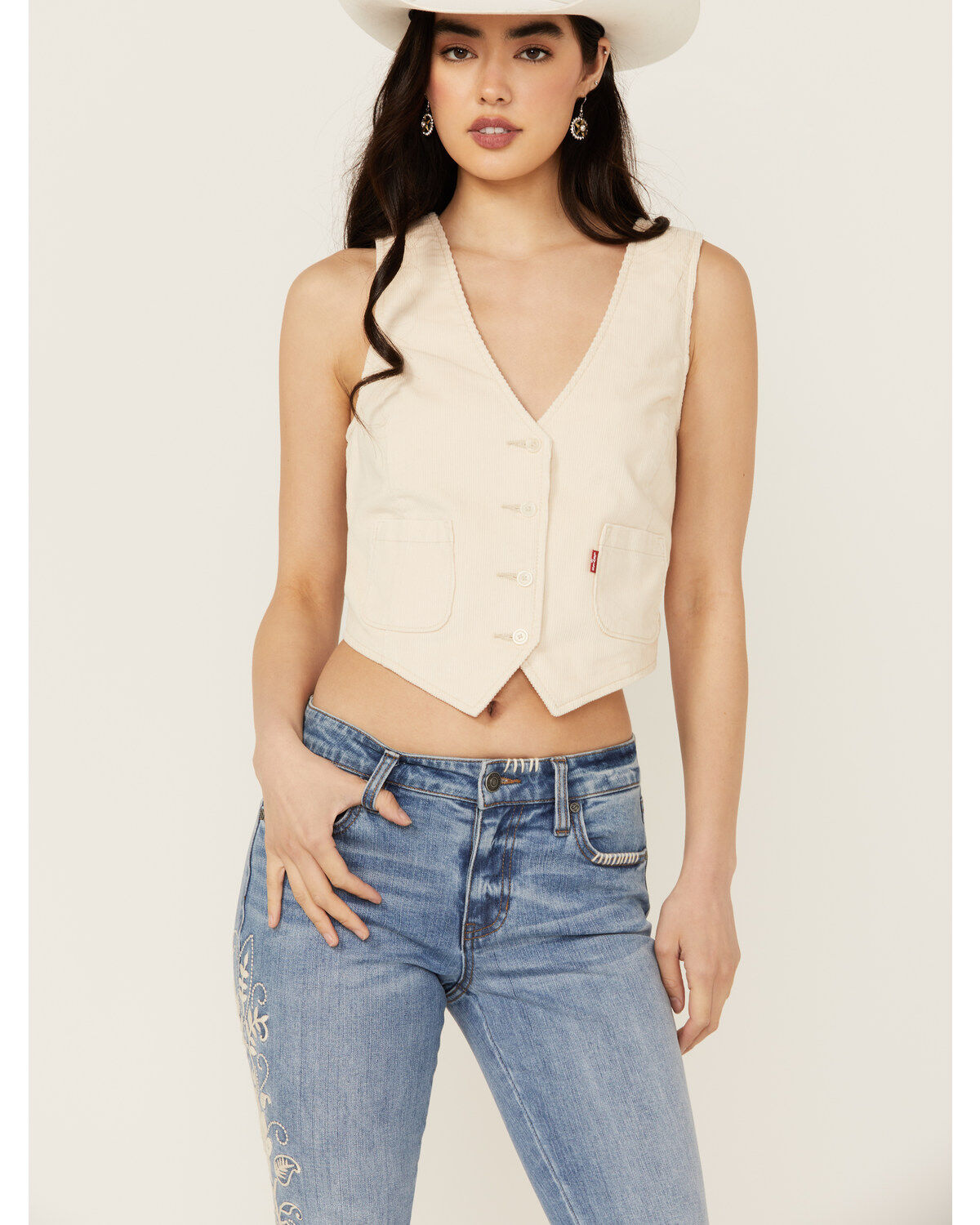 Image #1 - Levi's Women's Corduroy Tailored Vest, Cream, hi-res