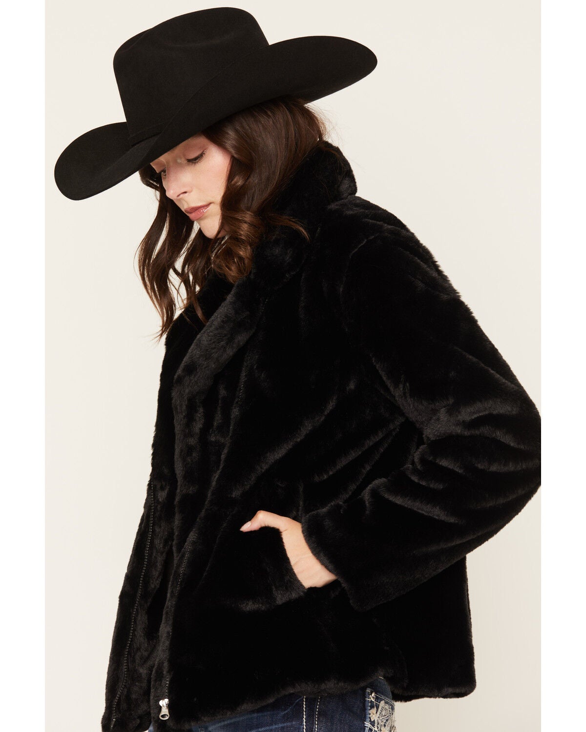 Image #2 - Becca Women's Faux Fur Moto Jacket, Black, hi-res