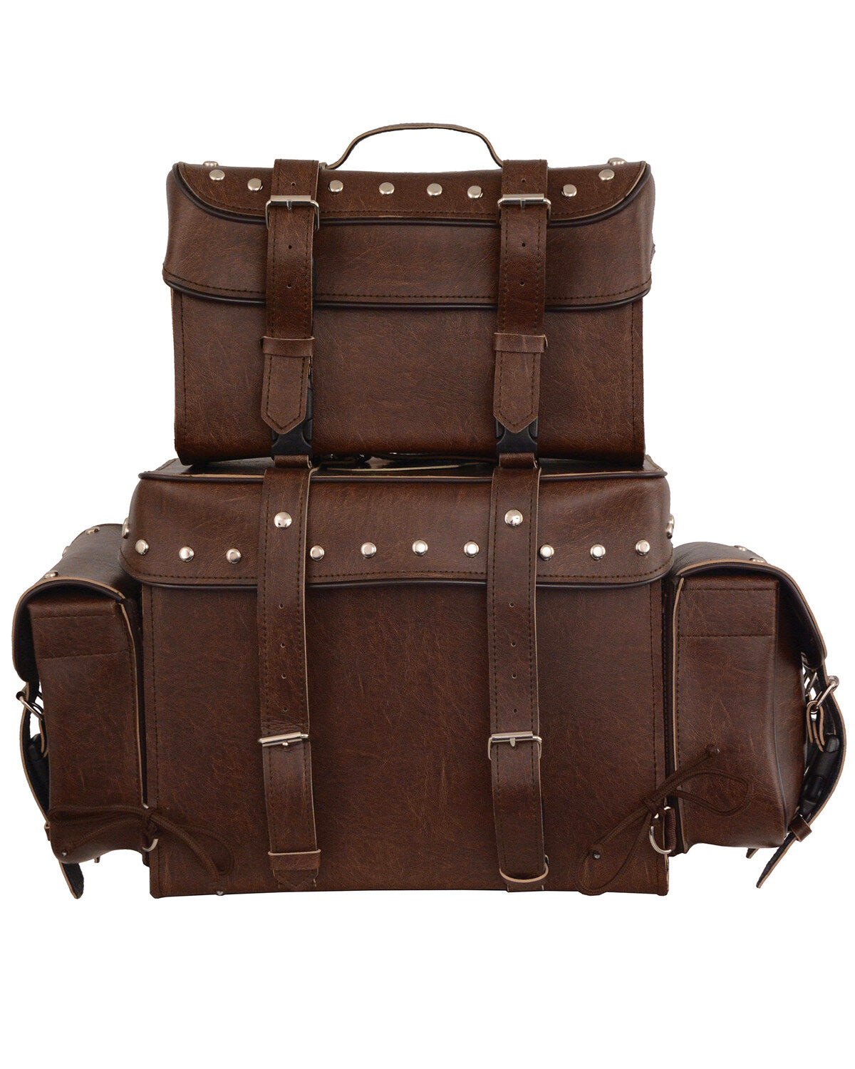 Image #4 - Milwaukee Leather Large Antique Four Piece Studded PVC Touring Pack With Barrel Bag, Brown, hi-res