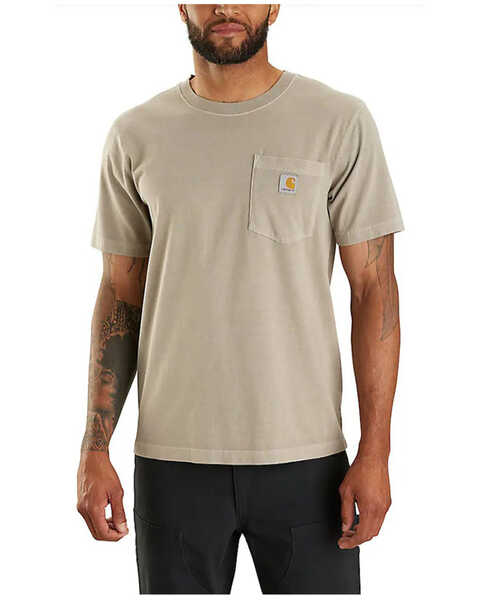 Carhartt Men's Relaxed Fit Lightweight Garment Dyed Short Sleeve Pocket T-Shirt , Light Grey, hi-res
