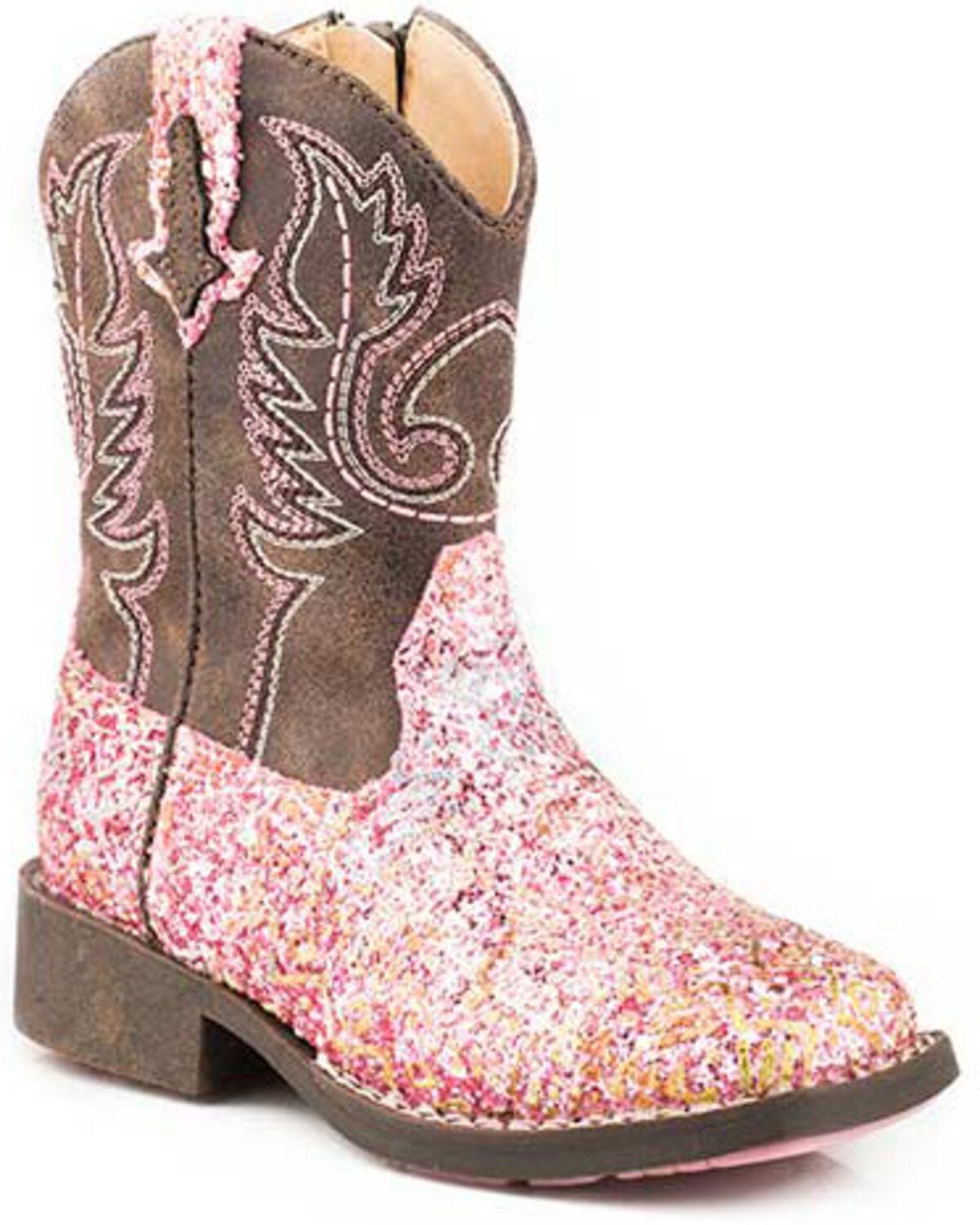 Roper Toddler Girls' Glitter Southwest Western Boots - Square Toe, Pink, hi-res