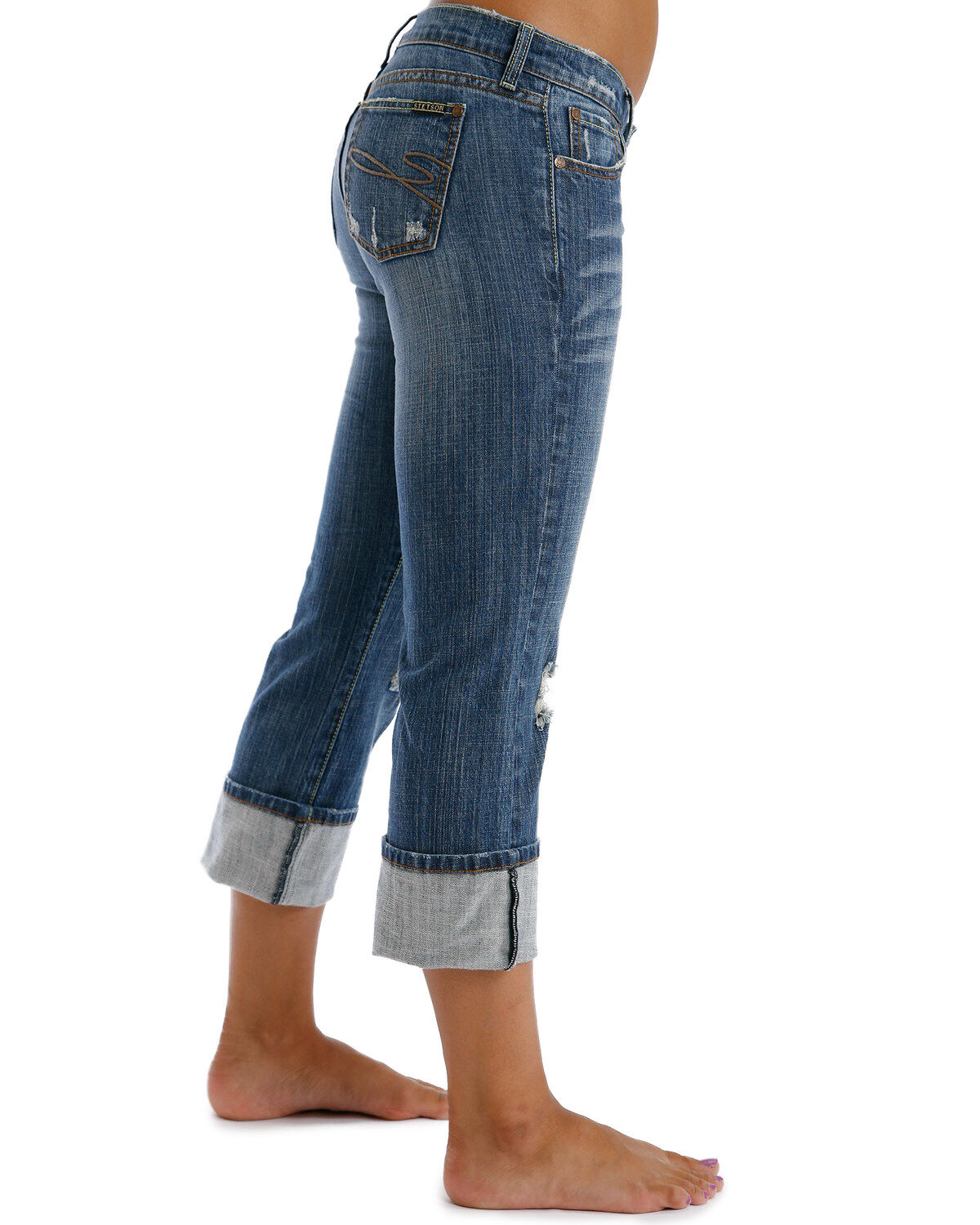Distressed capri jeans womens