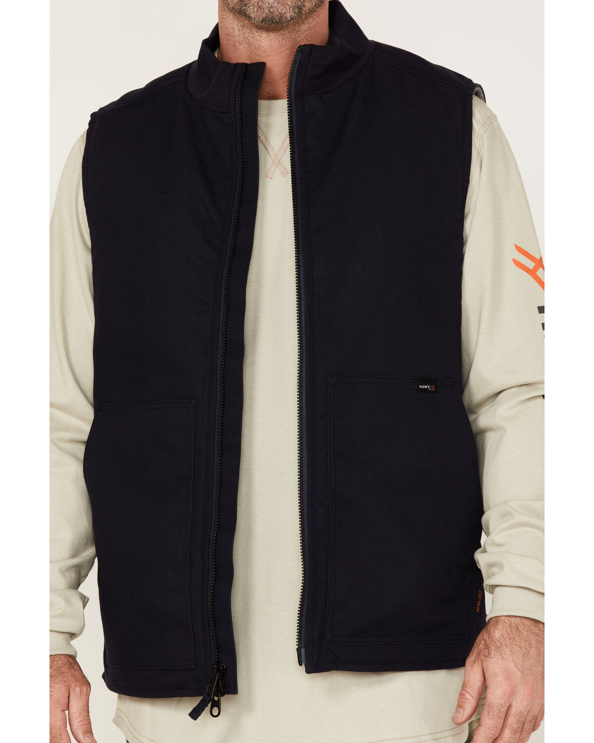 Image #3 - Hawx Men's FR Solid Zip-Front Insulated Work Vest - Tall, Navy, hi-res