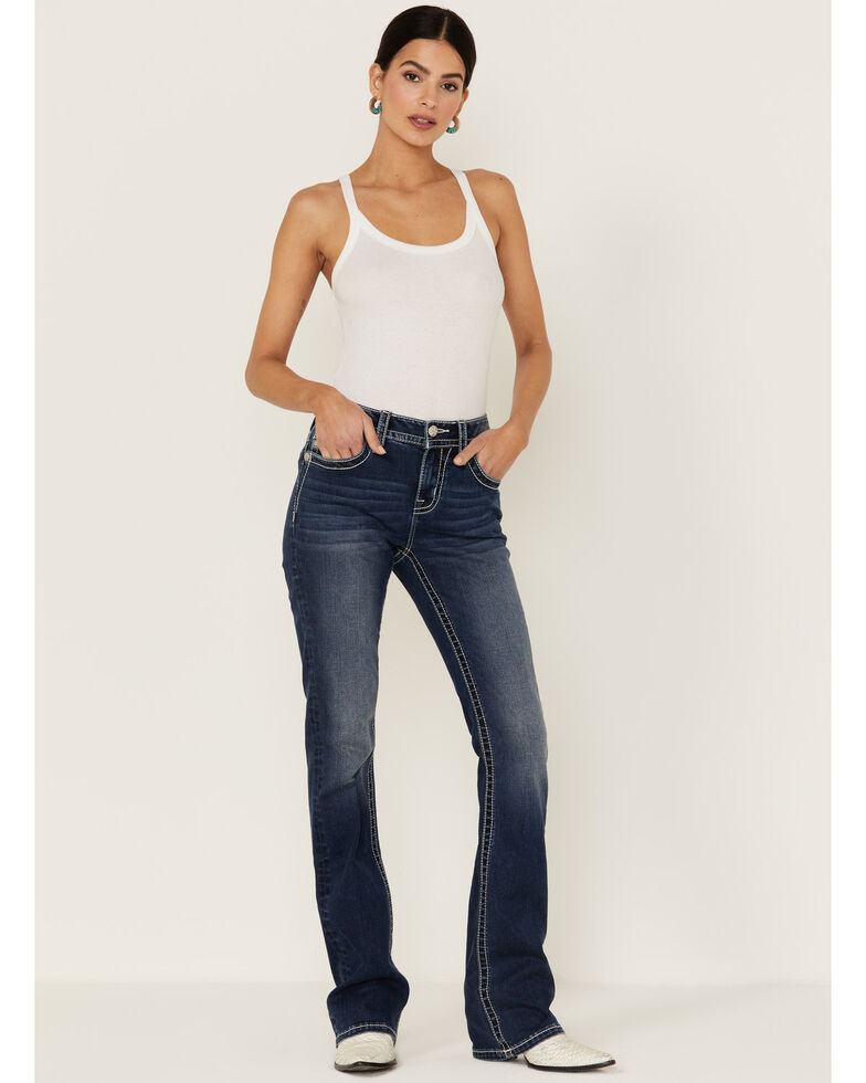 Miss Me Women's Mid-Rise "M" Pocket Bootcut Denim Jeans, Medium Wash, hi-res
