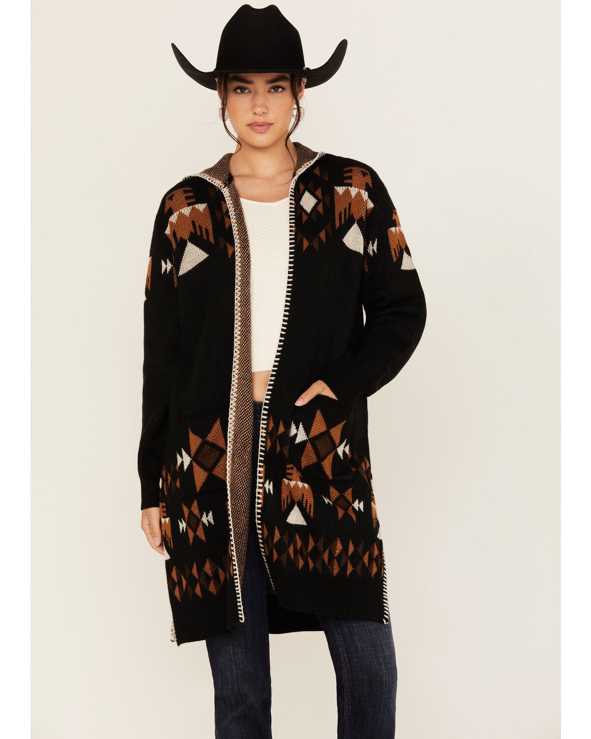 Image #1 - Idyllwind Women's Lilac Southwestern Print Hooded Duster, Dark Brown, hi-res