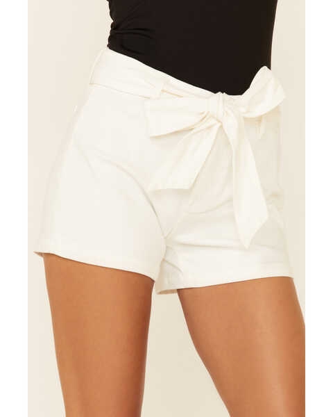 Image #2 - Vigoss Women's High Rise Self Belted Shorts , White, hi-res