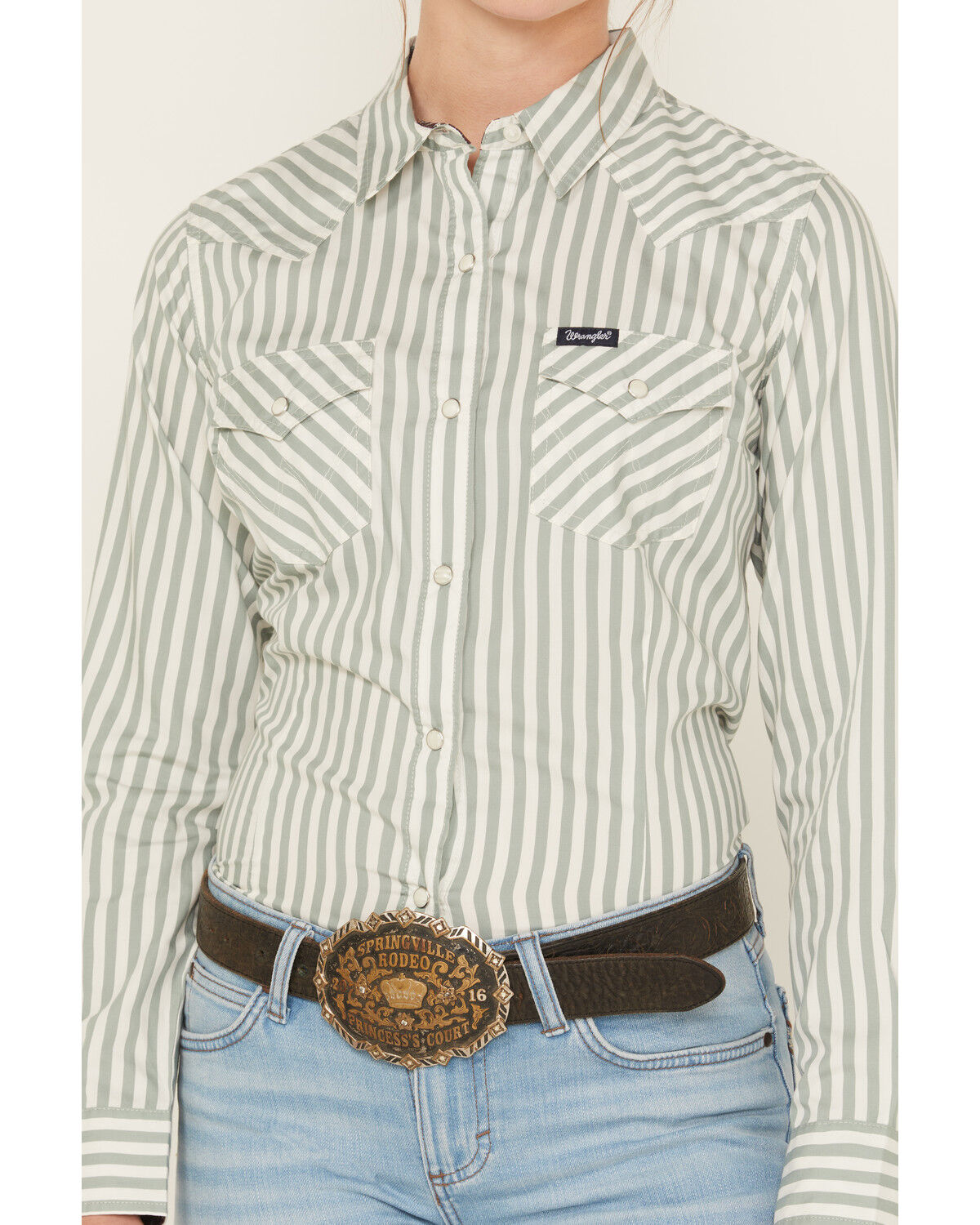 Image #3 - Wrangler Retro Women's Striped Long Sleeve Snap Western Shirt, Green, hi-res