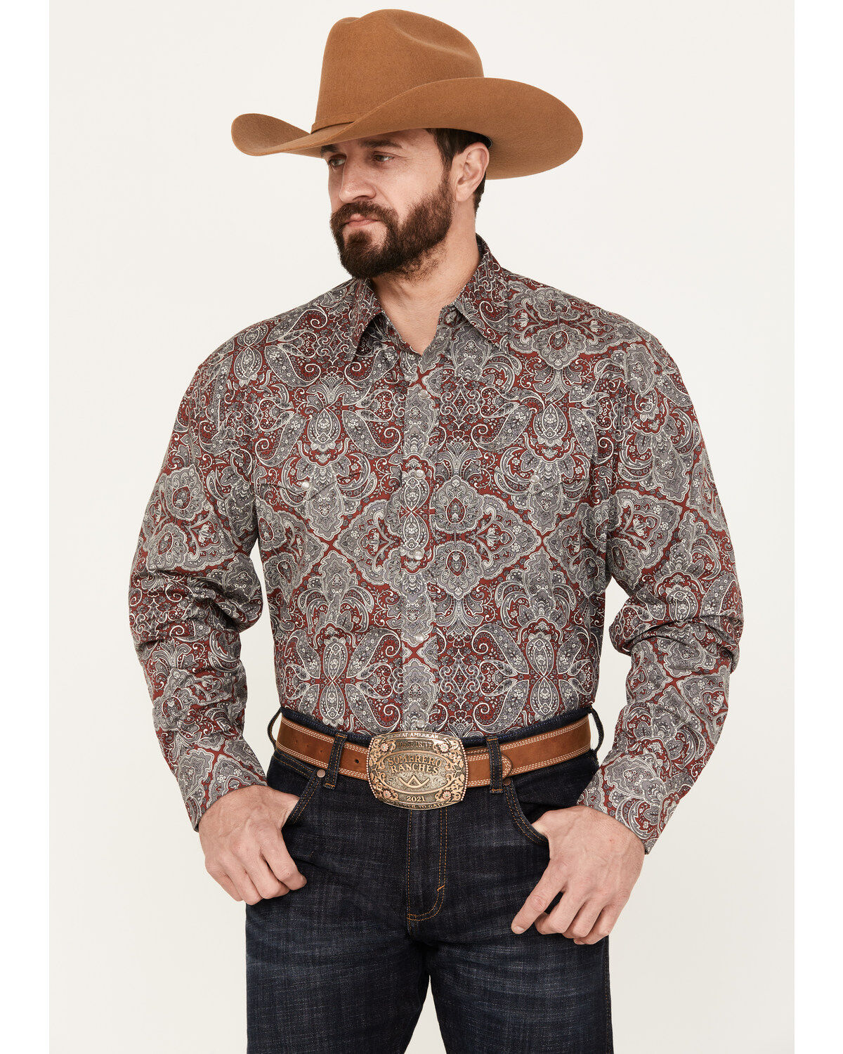 Image #1 - Stetson Men's Paisley Print Long Sleeve Western Snap Shirt, , hi-res