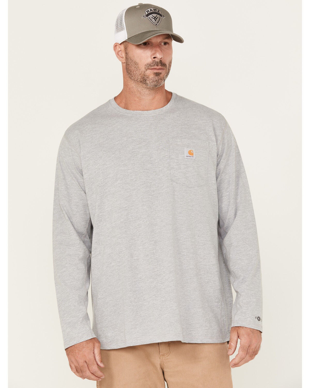 Carhartt Men's Force Relaxed Fit Midweight Long Sleeve Logo Pocket Work T-Shirt, Grey, hi-res