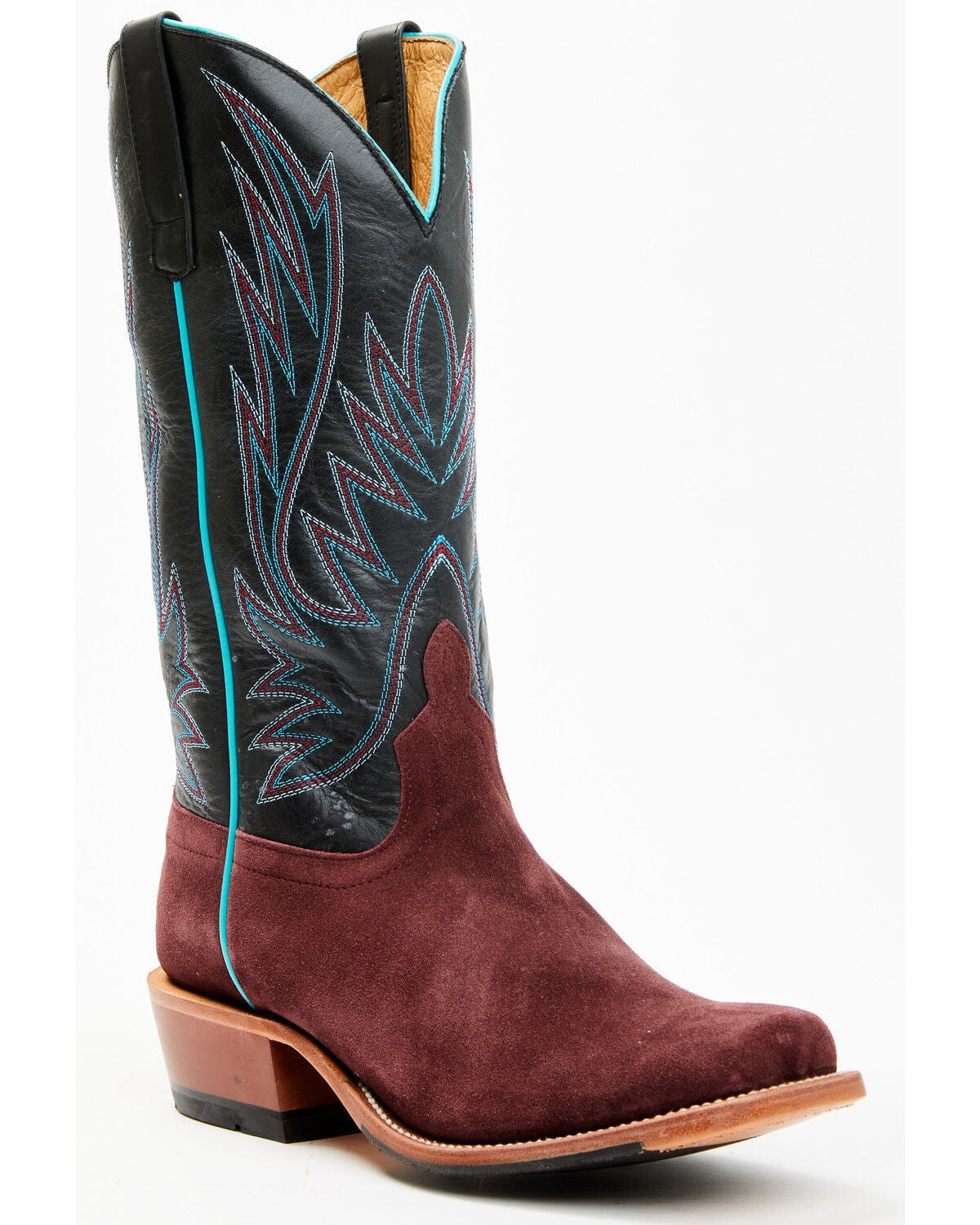 Horse Power Men's Suede Western Boots - Square Toe, Burgundy, hi-res