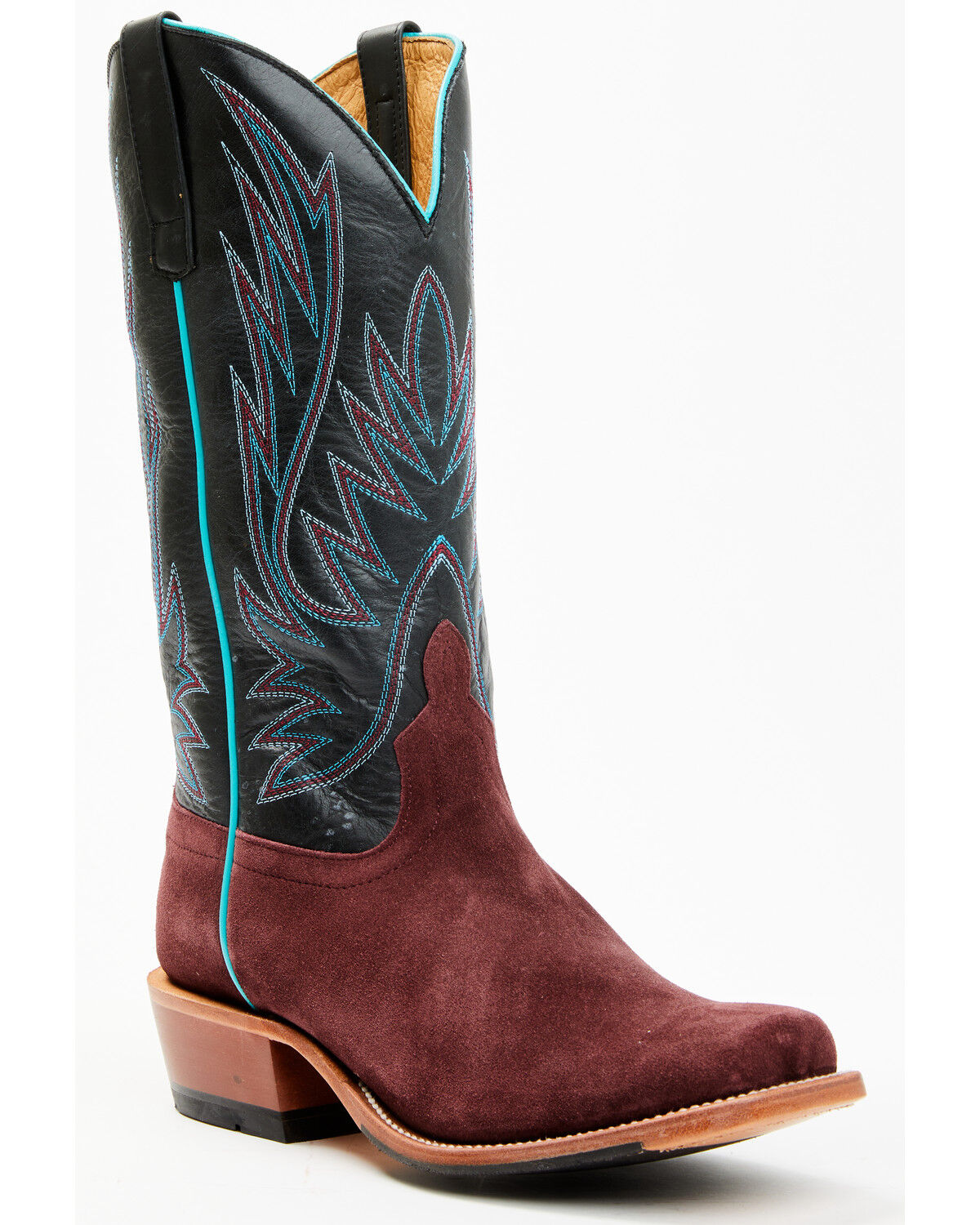 Image #1 - Horse Power Men's Suede Western Boots - Square Toe, Burgundy, hi-res
