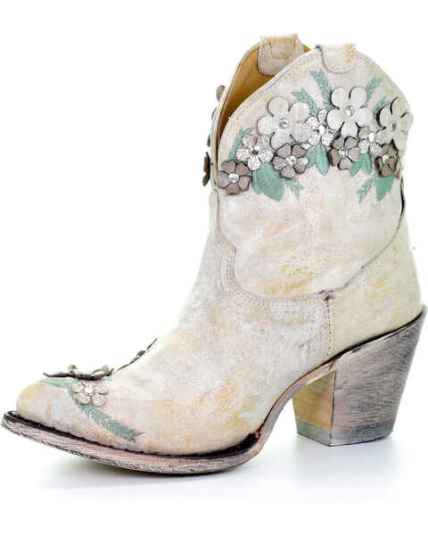 Corral Women's Floral Overlay Booties - Round Toe , White, hi-res