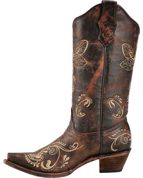 Image #3 - Circle G Women's Distressed Bone Dragonfly Embroidered Boots - Snip Toe, Brown, hi-res