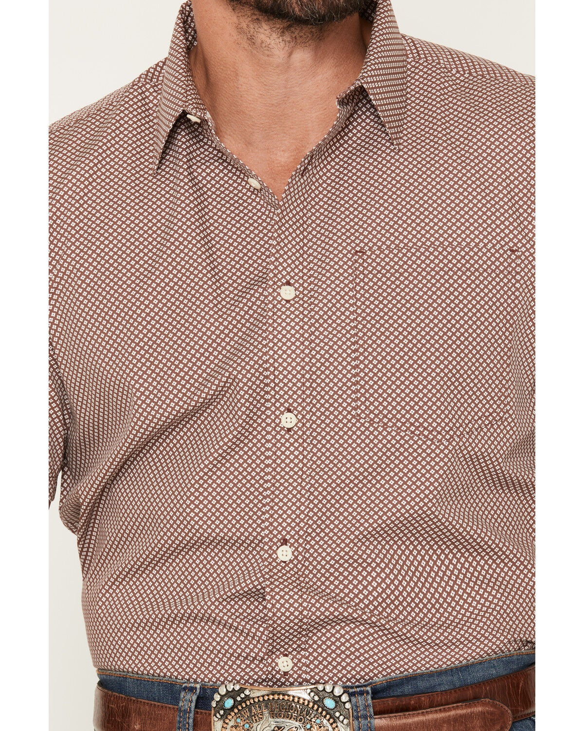 Image #3 - Gibson Trading Co Men's Kick Dust Geo Print Short Sleeve Button-Down Western Shirt, Burgundy, hi-res