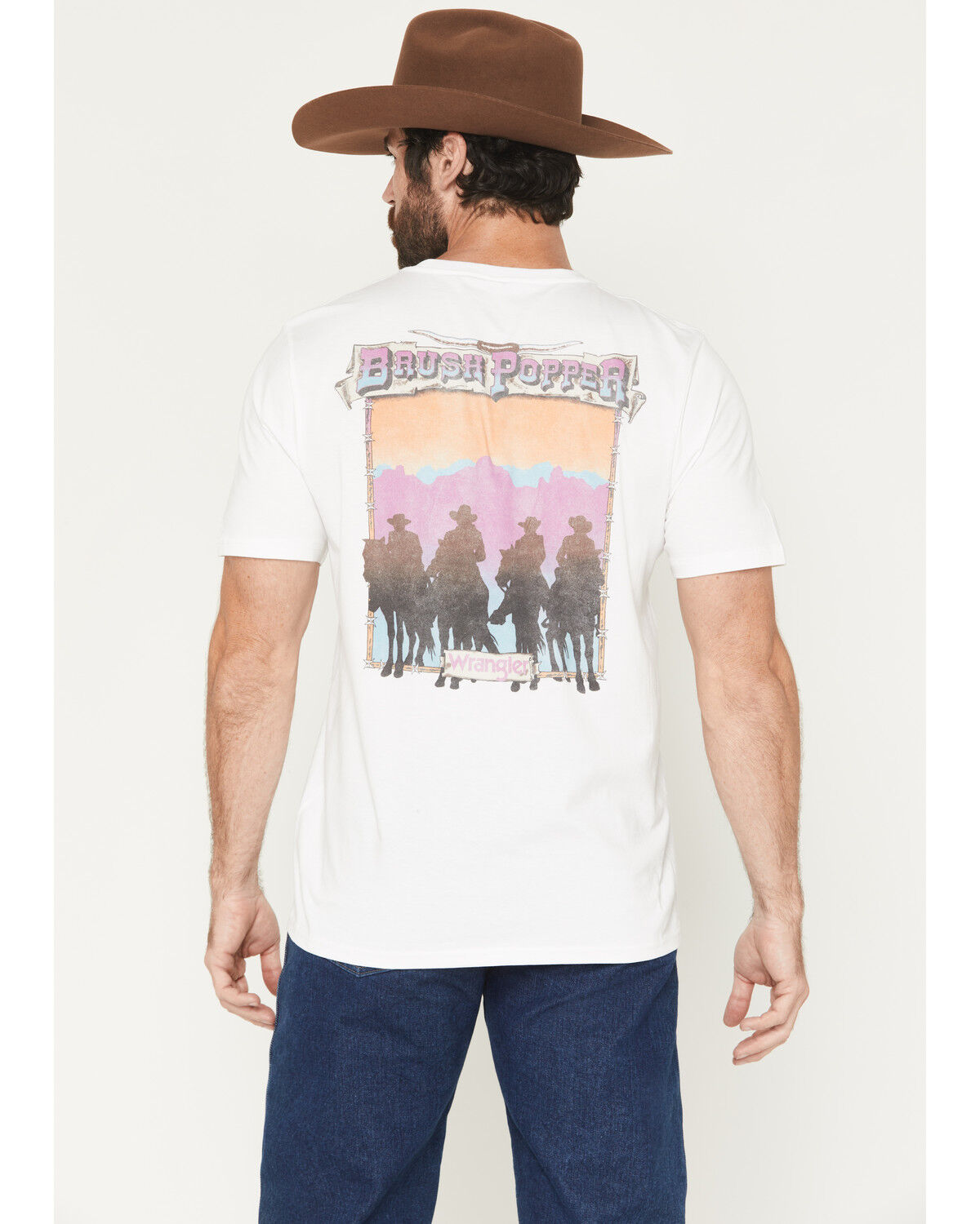 Image #1 - Wrangler Men's 90s Brush Popper Short Sleeve Graphic T-Shirt, White, hi-res