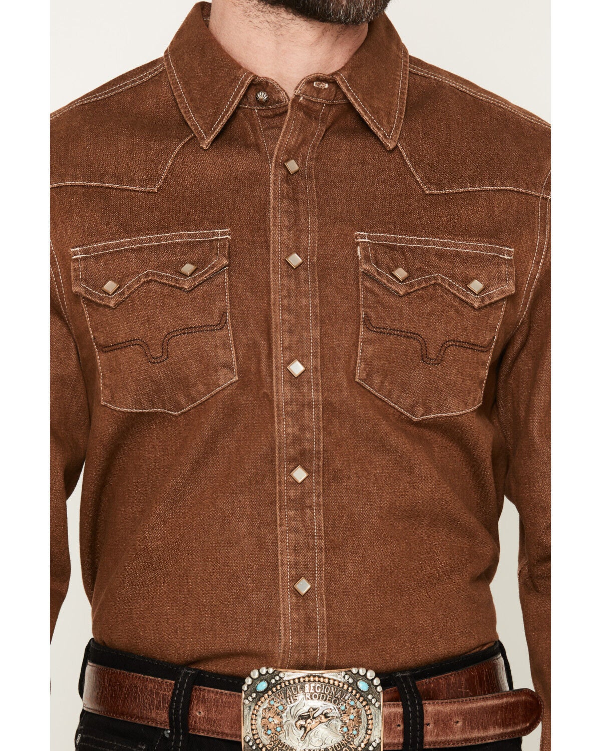 Image #3 - Kimes Ranch Men's Roscoe Denim Long Sleeve Snap Western Shirt, Brown, hi-res