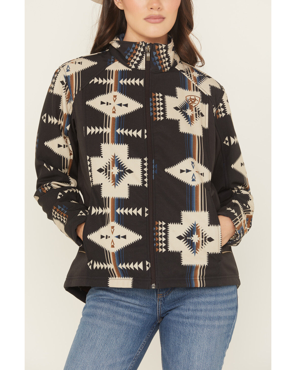 Image #3 - Ariat Women's Southwestern Print Softshell Jacket, Grey, hi-res