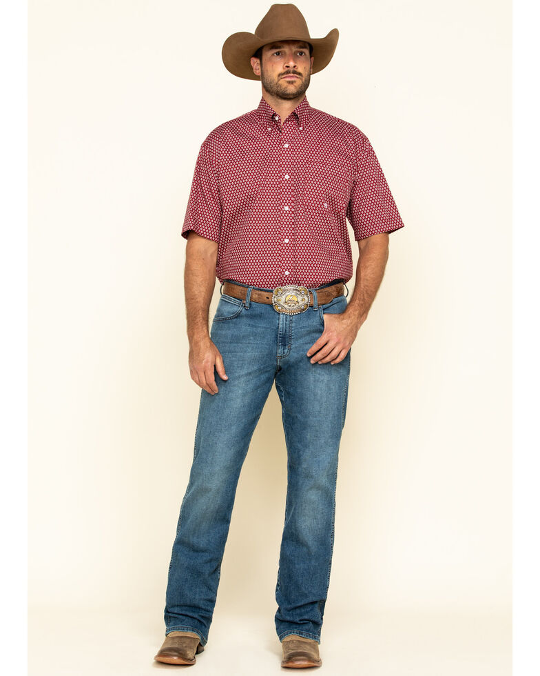 Roper Men's Amarillo Red Barn Geo Print Short Sleeve ...