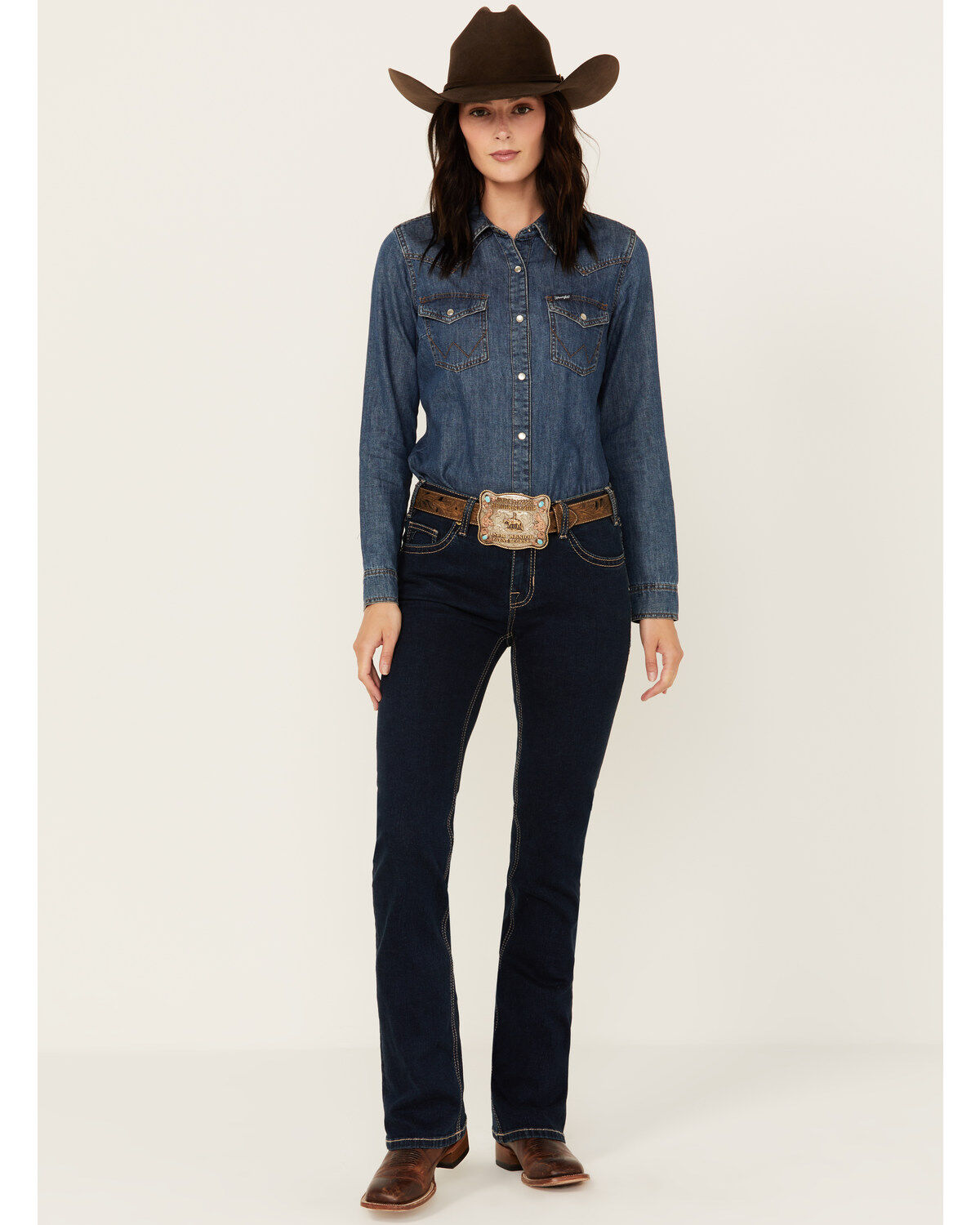 Image #3 - Hooey by Rock & Roll Denim Women's Dark Wash Mid Rise Petal Stitch Bootcut Jeans, Dark Wash, hi-res