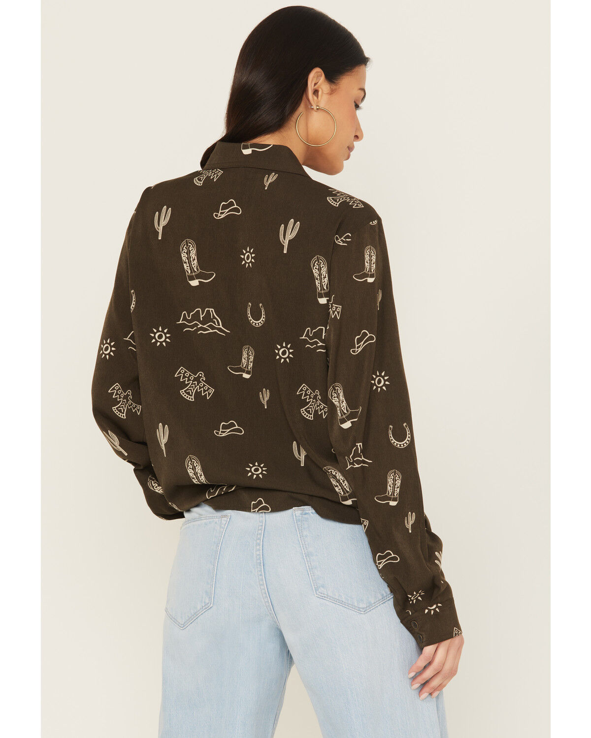 Image #4 - Ariat Women's Conversational Print Long Sleeve Button-Down Homestyle Western Shirt, Olive, hi-res