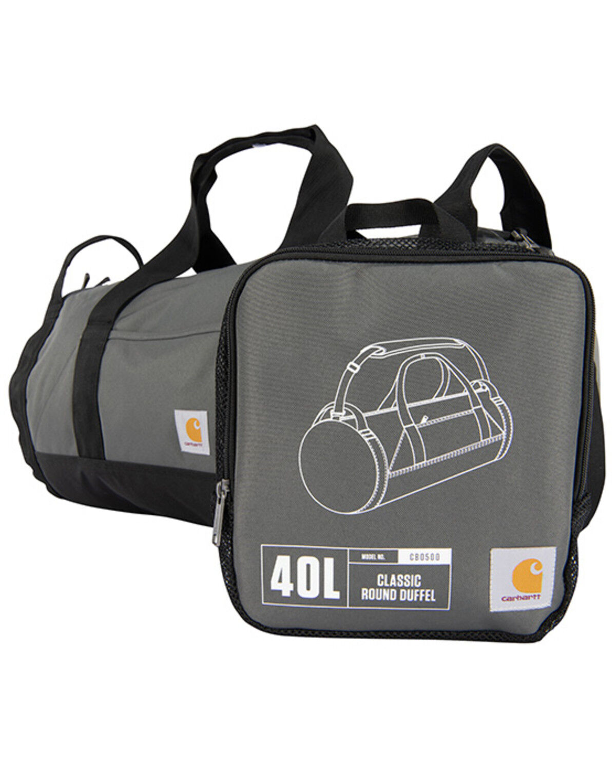 Image #1 - Carhartt 40L Classic Round Duffel Bag, Charcoal, hi-res