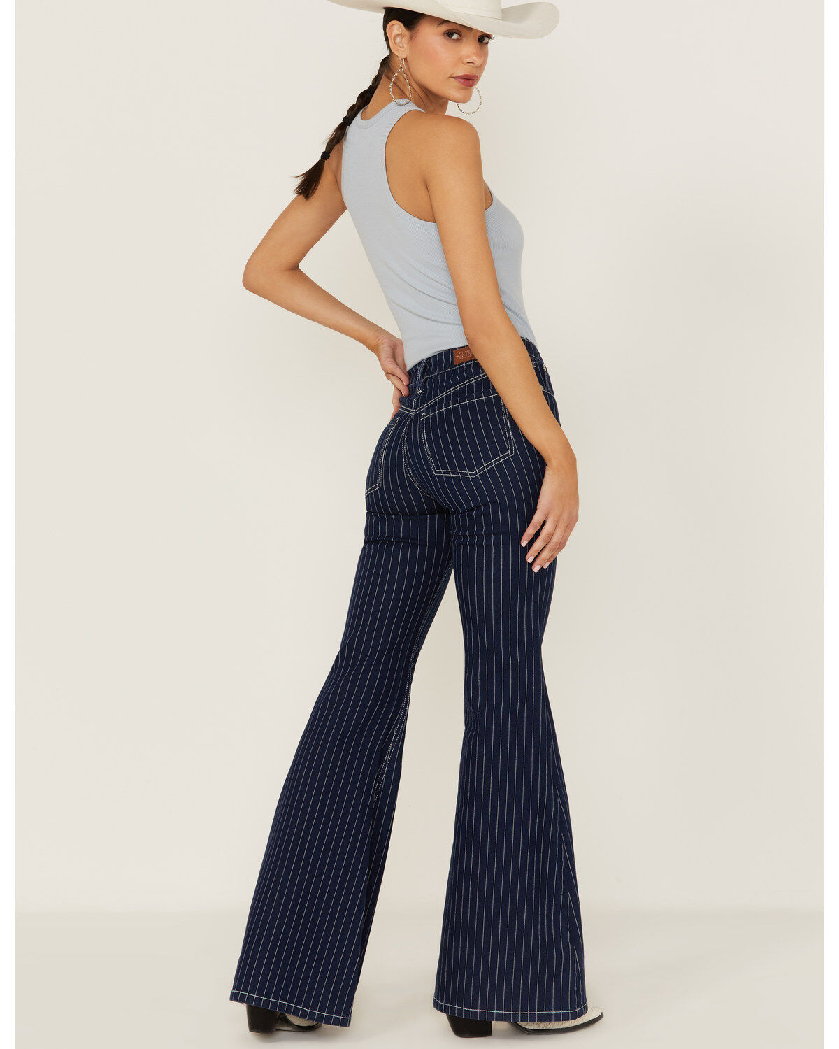Image #3 - Shyanne Women's Mr. Flare Retro Stripe Flare Jeans, Dark Wash, hi-res