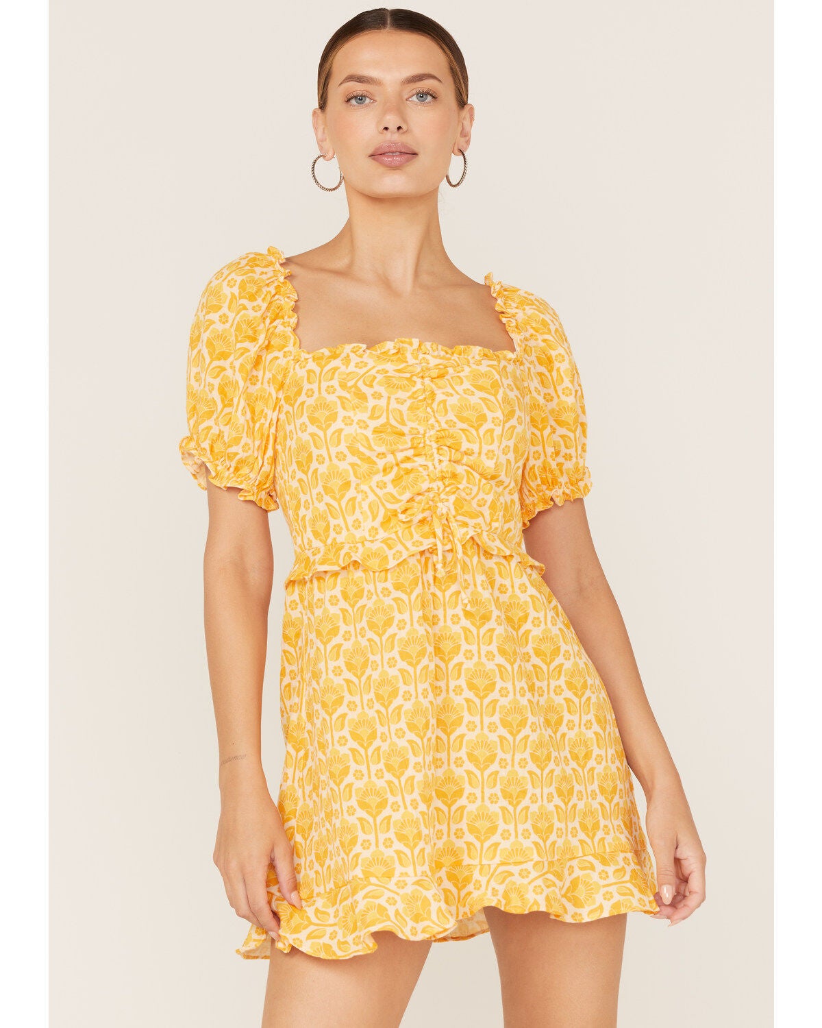 Show Me Your Mumu Women's Sophie Floral Print Mini Dress, Mustard, hi-res