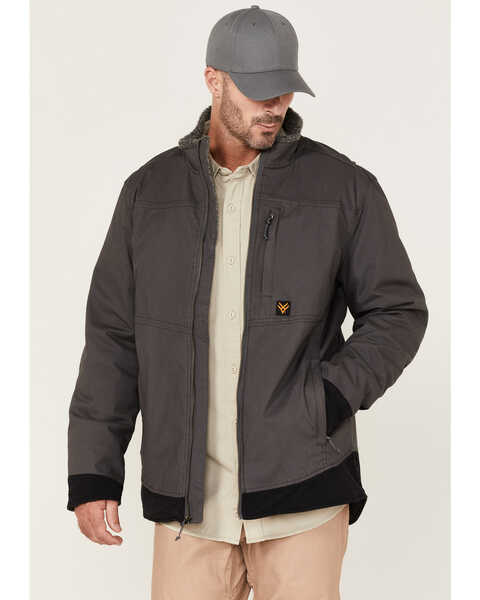Hawx Men's Weather Ripstop Zip-Front Hooded Sherpa Work Jacket, Charcoal, hi-res