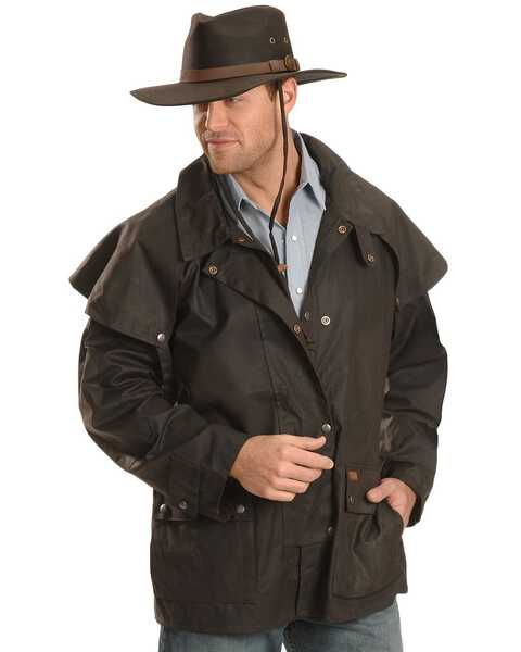 Image #2 - Outback Unisex Short Oilskin Jacket, Brown, hi-res