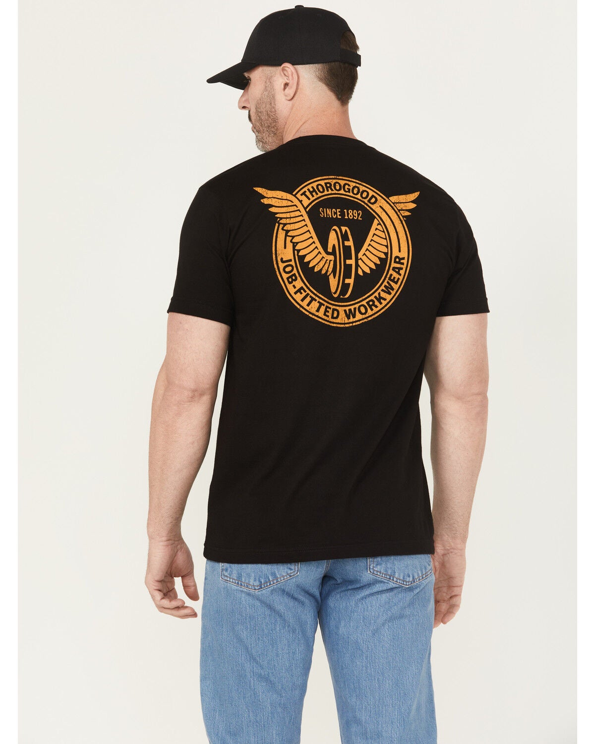 Thorogood Men's USA Made Wing and Wheel Short Sleeve Graphic T-Shirt, Black, hi-res