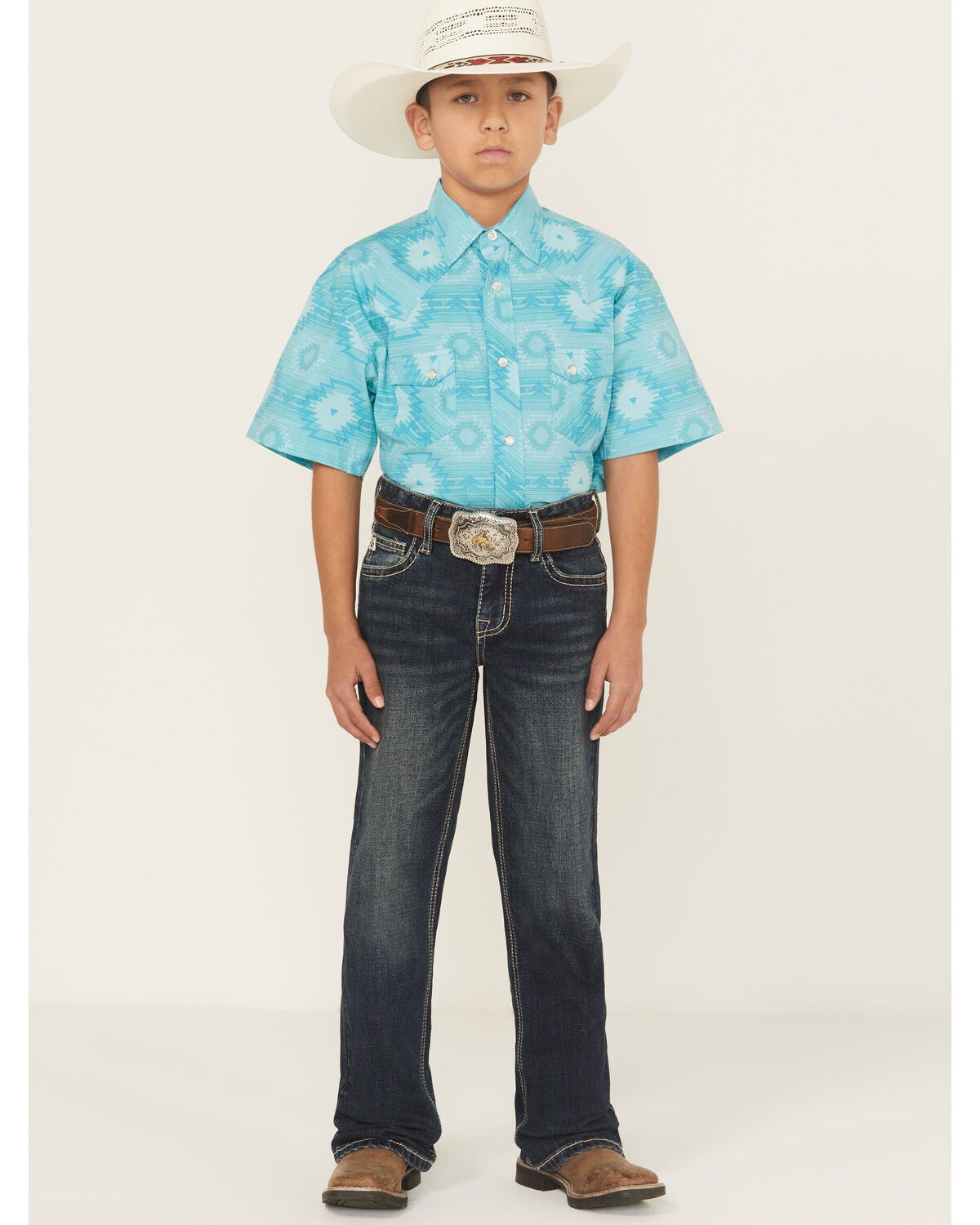 Hooey by Rock & Roll Denim Boys' Dark Wash Barbed Revolver Straight Stretch Denim Jeans, Blue, hi-res