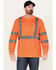 Image #1 - Hawx Men's Solid Enhanced Hi-Vis Long Sleeve Pocket Work T-Shirt - Big, Orange, hi-res