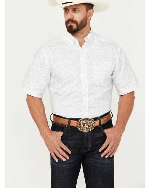 Ariat Men's Jameson Print Button-Down Short Sleeve Western Shirt, White, hi-res