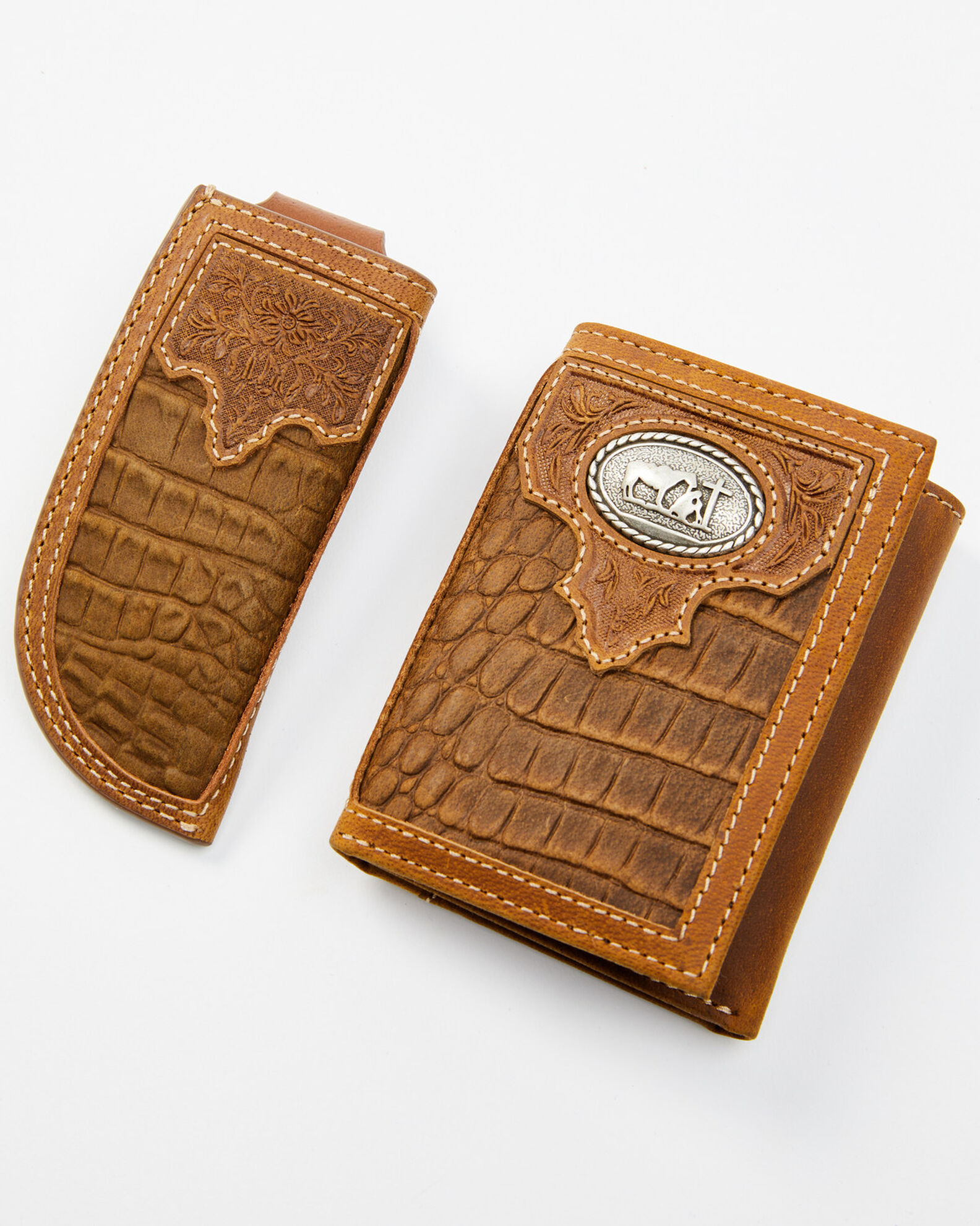 Cody James Men s Crocodile Embossed Wallet Knife Sheath Set