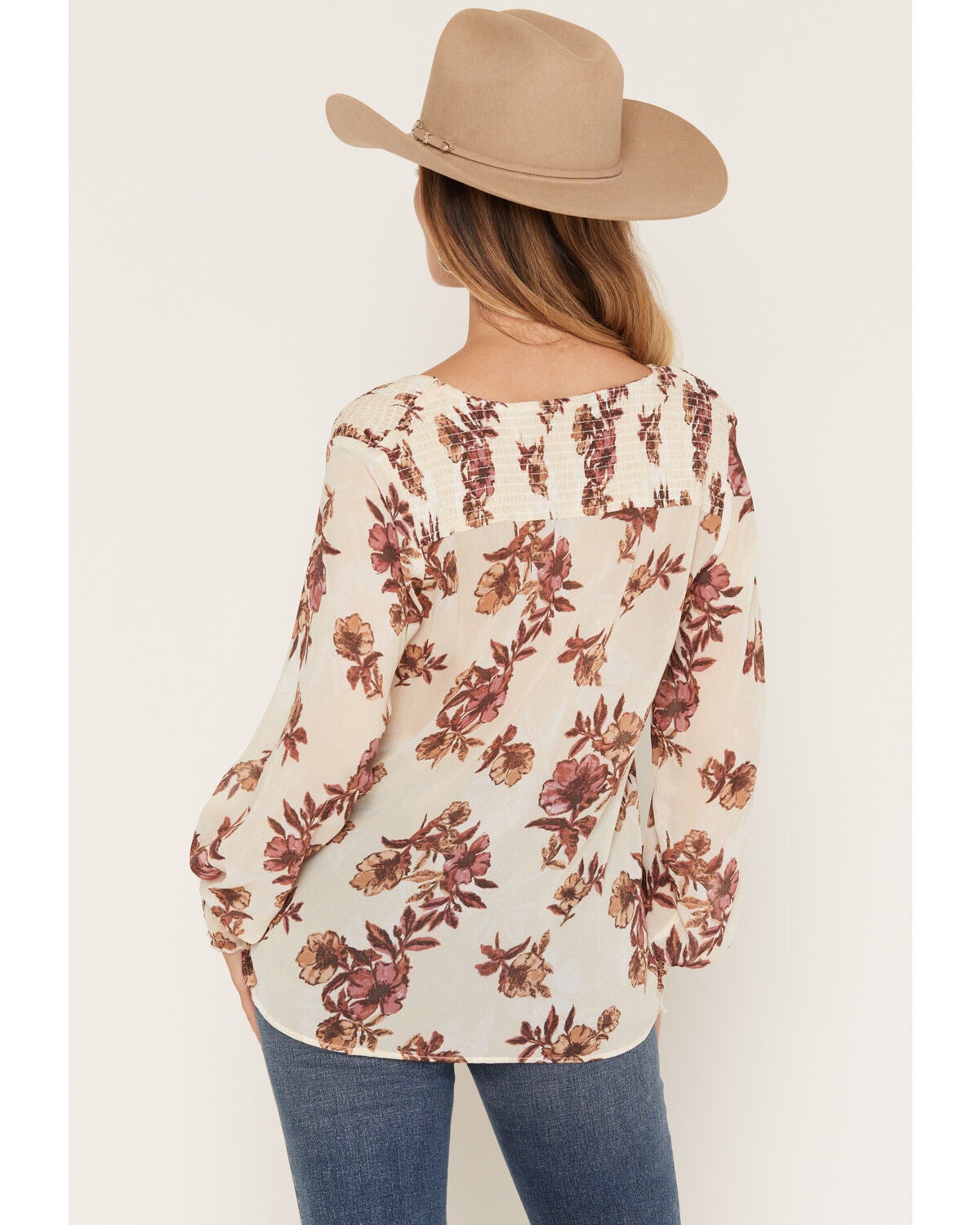Image #4 - Shyanne Women's Rollins Floral Print Long Sleeve Ruffle Blouse, Natural, hi-res