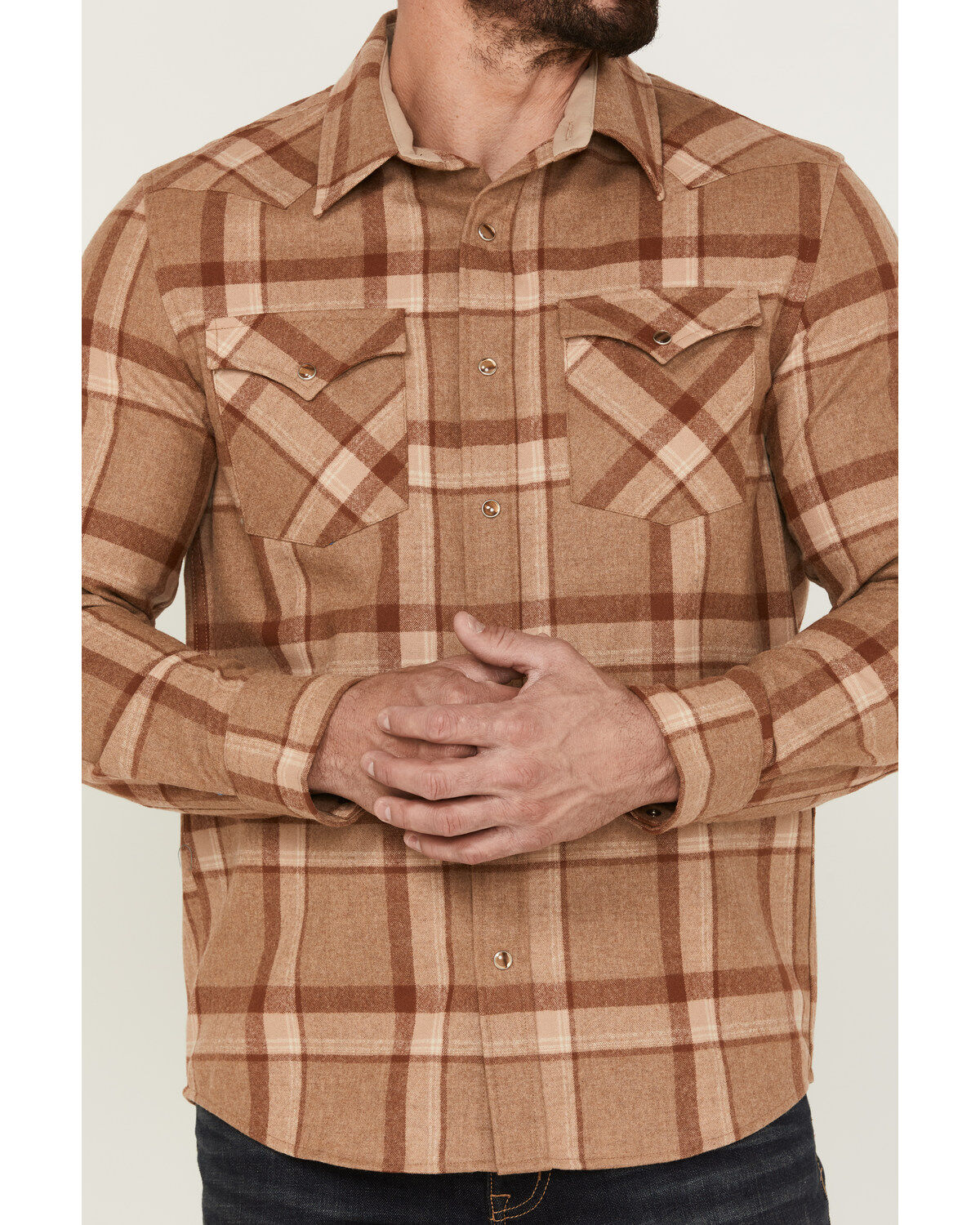 Image #3 - Pendleton Men's Canyon Plaid Pearl Snap Western Shirt, Tan, hi-res