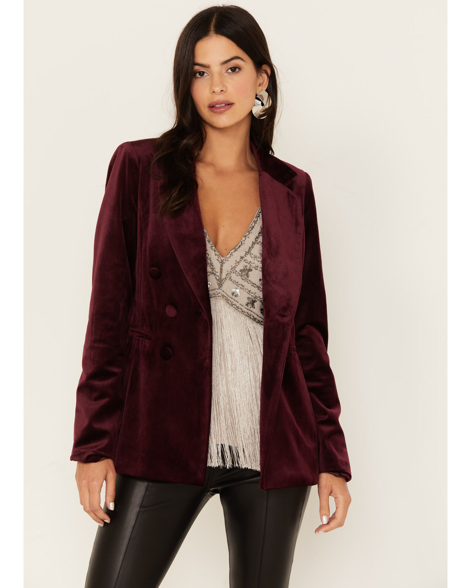 Burgundy velvet 2024 blazer womens