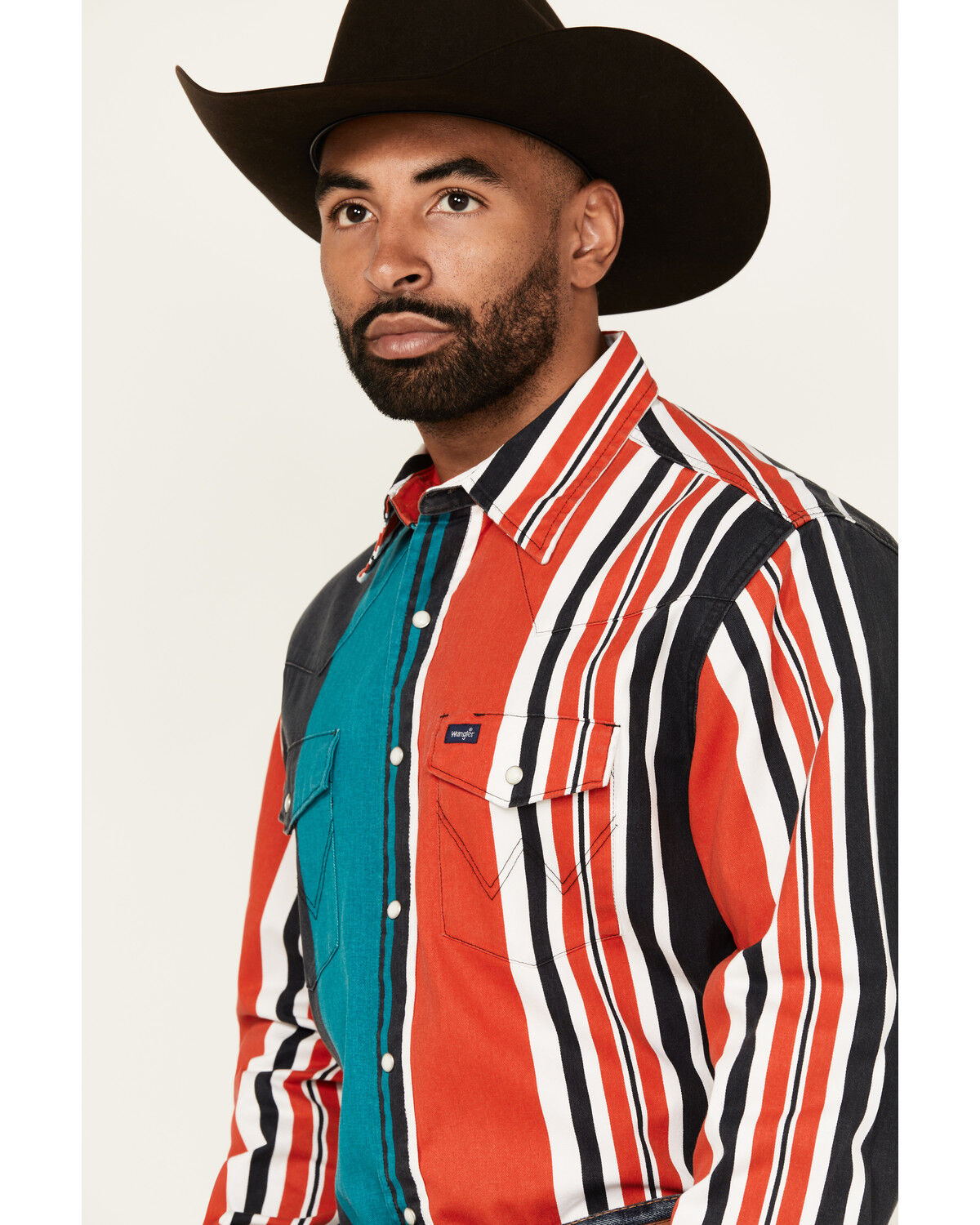 Image #2 - Wrangler Men's Vintage Brushpopper Striped Long Sleeve Snap Western Shirt, , hi-res