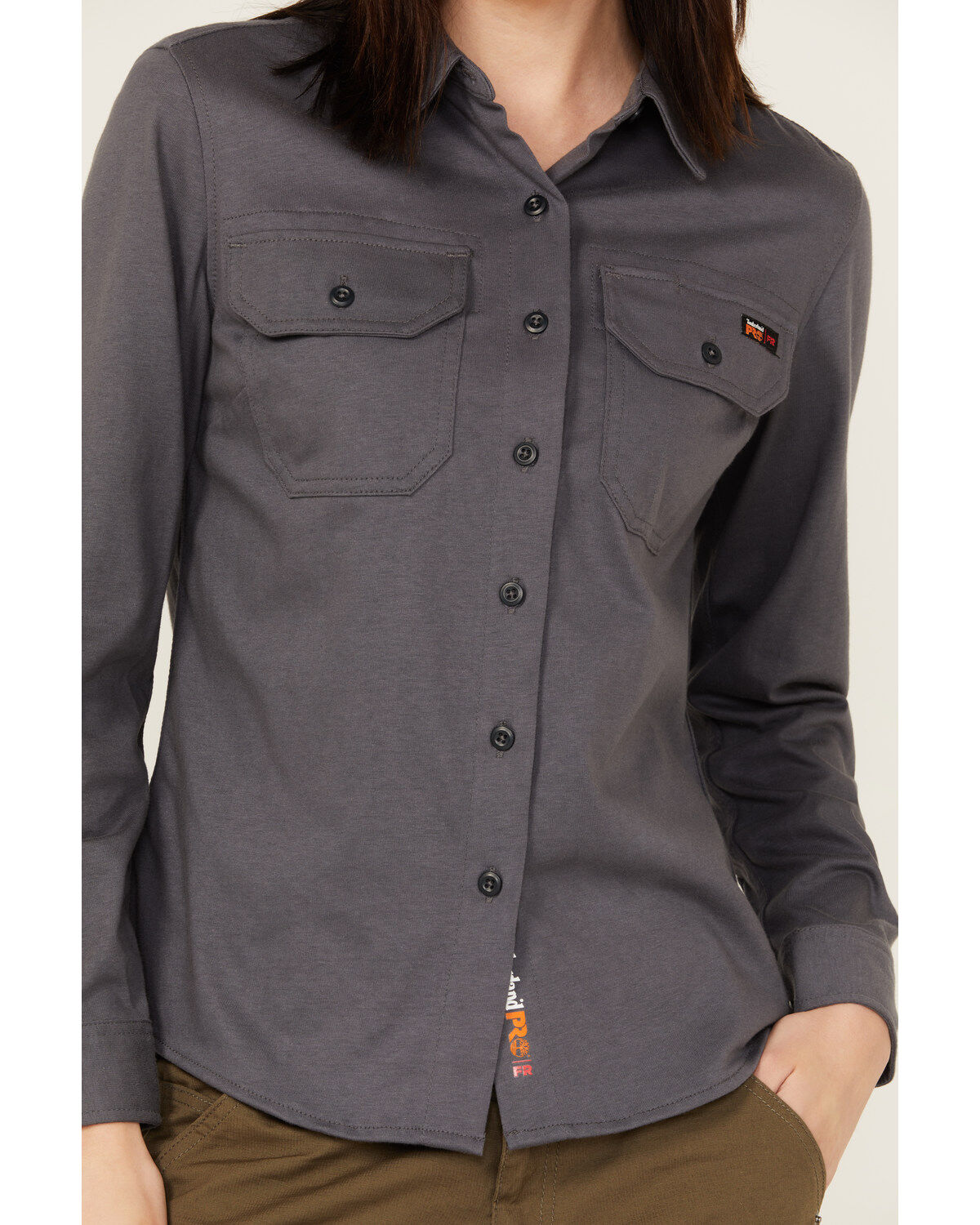 Image #3 - Timberland Pro Women's FR Cotton Core Button-Down Work Shirt, Charcoal, hi-res