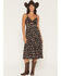Image #1 - Angie Women's Floral Print Knot Front Midi Dress, Black, hi-res
