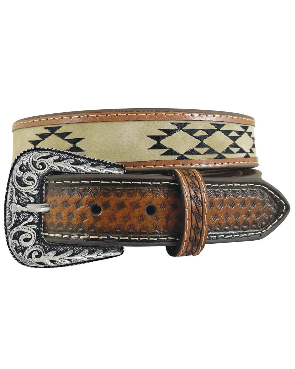 Image #1 - Roper Kids' Long Horn Southwestern Basket Weave Belt, Brown, hi-res
