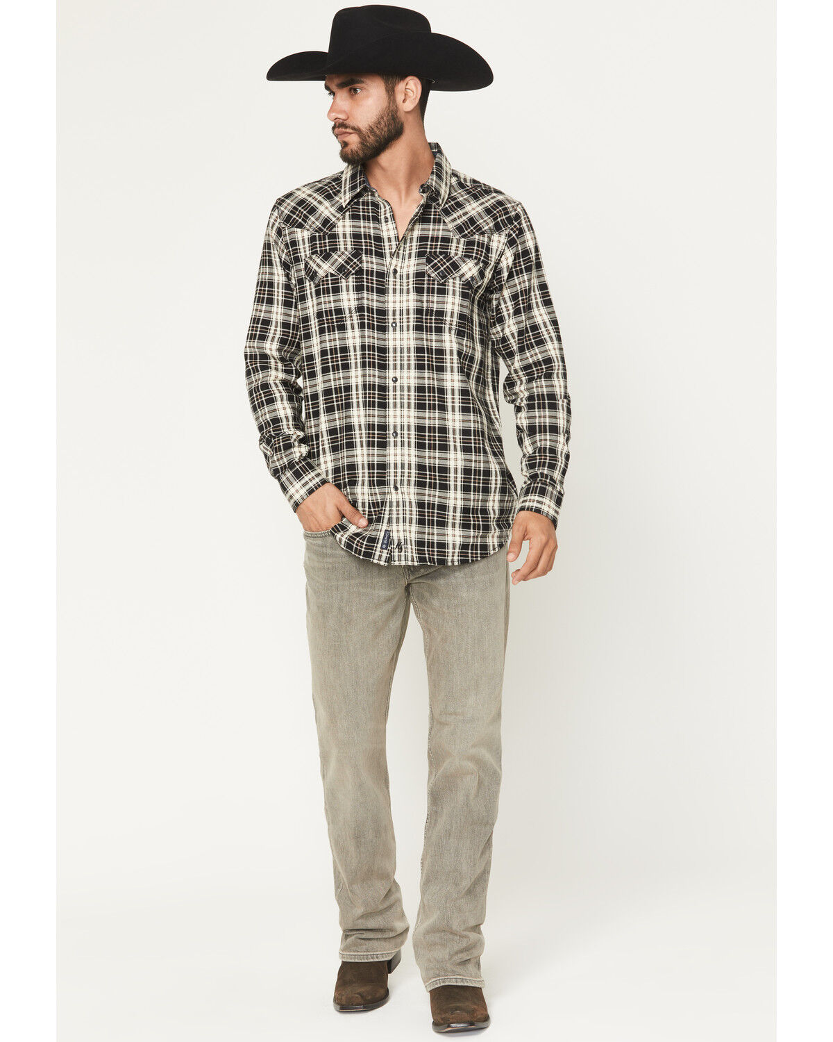 Image #1 - Moonshine Spirit Men's Dustbowl Wash Hutch Slim Bootcut Stretch Denim Jeans, Grey, hi-res