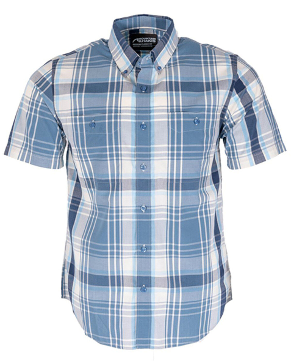 Image #1 - Mountain Khakis Men's Denison Plaid Print Short Sleeve Button-Down Shirt, Blue, hi-res