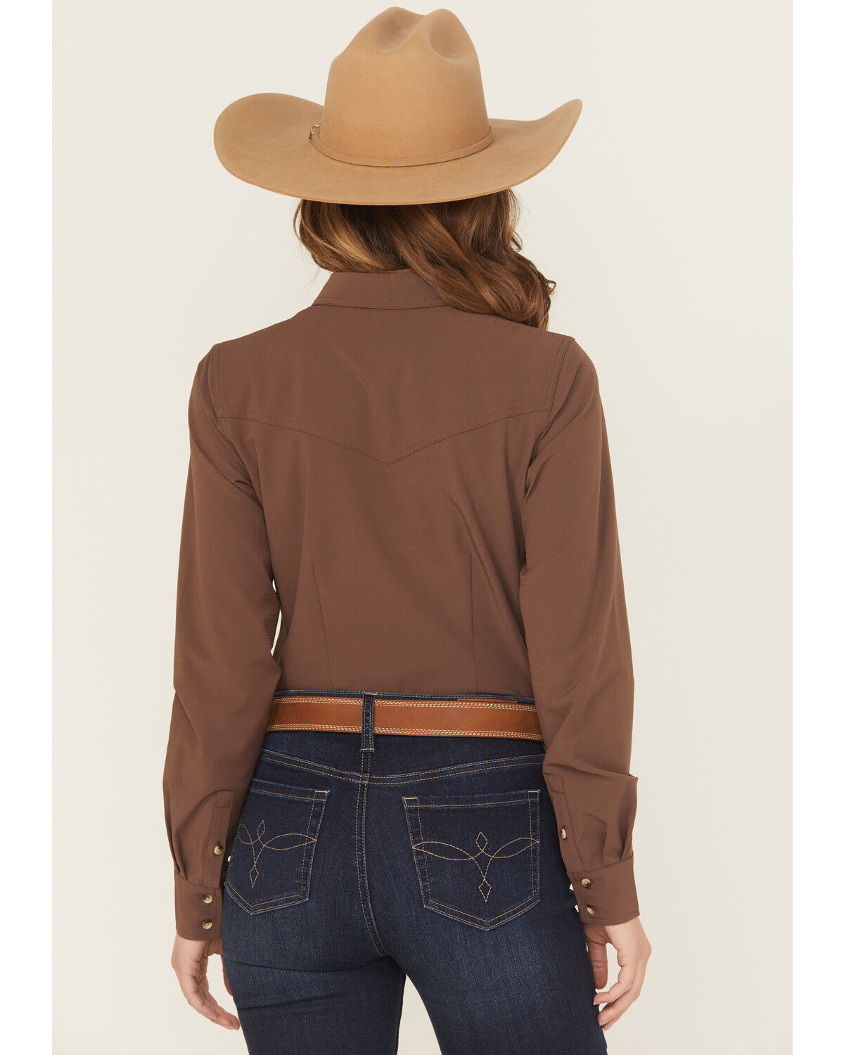 Image #4 - Shyanne Women's Solid Long Sleeve Button-Down Performance Shirt, Brown, hi-res