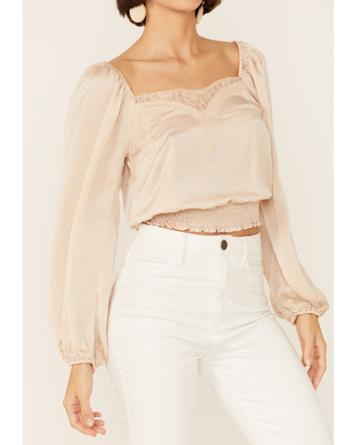 Image #3 - Lush Women's Lace Detail Puff Sleeve Top, , hi-res