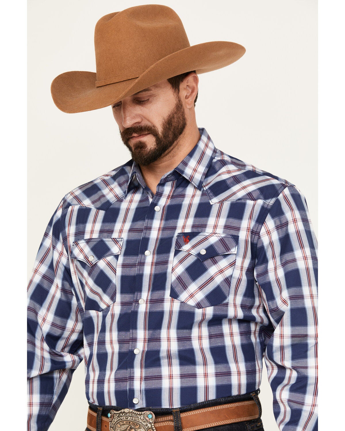 Image #2 - Rodeo Clothing Men's Plaid Print Long Sleeve Pearl Snap Western Shirt, , hi-res